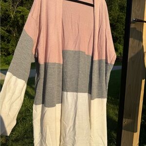 SHEIN Pink and Gray Color Block Cardigan
